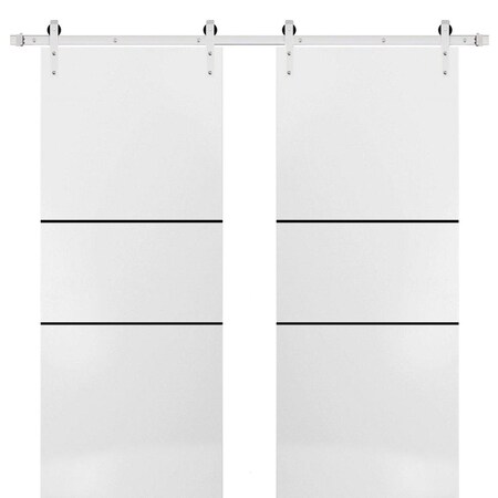 Sartodoors Sturdy Double Barn Door with Hardware, Planum 0014 White Silk and Aluminum Strips, 13FT Rail Hanger PLANUM0014DB-S-WS-60 x 80 (2* 30x80)