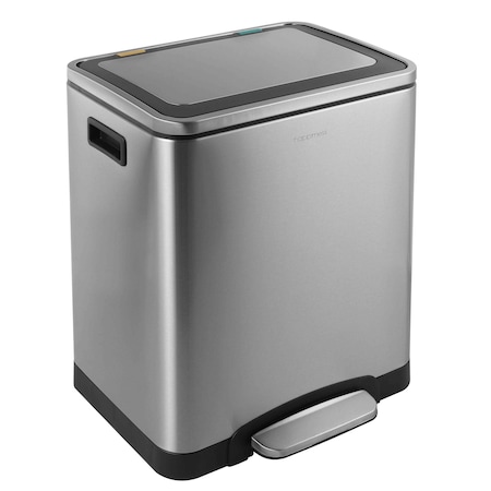 Happimess Elmo Rectangular 8-Gallon Double Bucket Trash Can with Soft-Close Lid, Platinum Silver HPM1004A