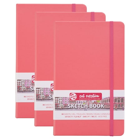Talens Art Creation Sketchbook, 80 Sheets, 90lbs, Coral Red Cover, 5.1'' x 8.3'', 3PK 9314312M