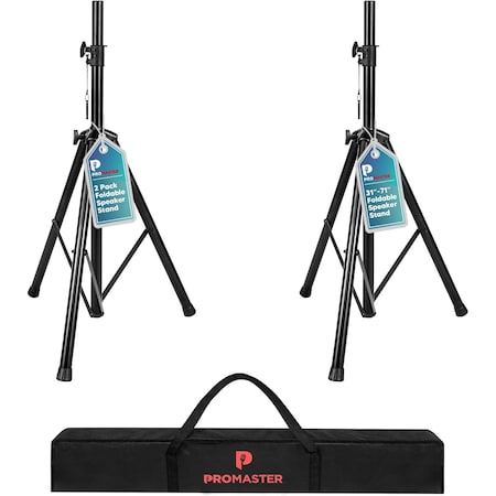 Promaster Adjustable Tripod PA Speaker Stands Pair with Carry Bag, Tall, for DJs and Musicians PRMSSTAN22