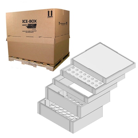 Polar Tech Industries Insulated Shipping Kit, 42 1/4 in Inside L, 34 1/2 in Inside W, 34 1/2 in Inside H, 2 in Wall Thickness, White GE101 AV SK1E1P