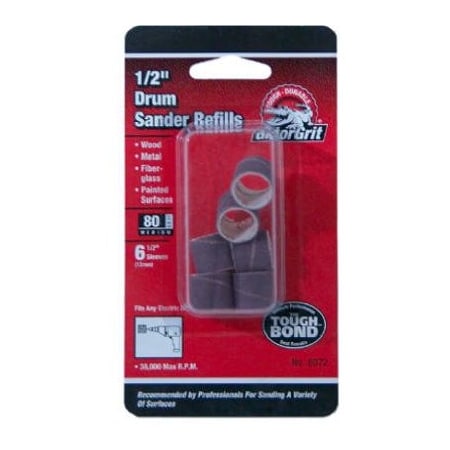 Ali Gator 6072 Sanding Drum Sleeve, 1/2 in Dia Drum, 1/2 in L Drum, 80 Grit, Medium, Aluminum Oxide Abrasive 6072GA
