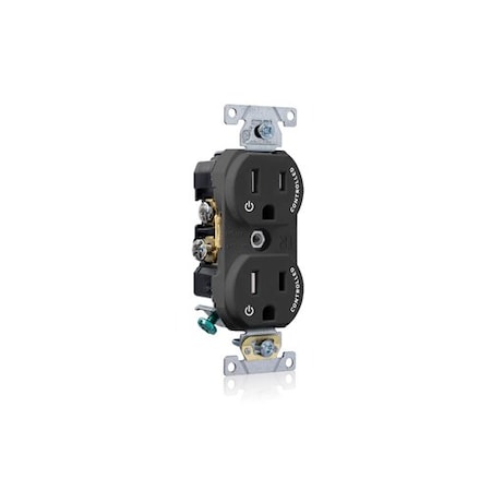 Leviton Dec Plus Dup 15A 125V TR 2Mrk-Ctrl Blk TBR15-S2E