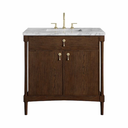 James Martin Vanities Kinnsden 36" Single Vanity, Sable Oak w/ 3 CM Carrara Marble Top D680-V36-SBK-3CAR