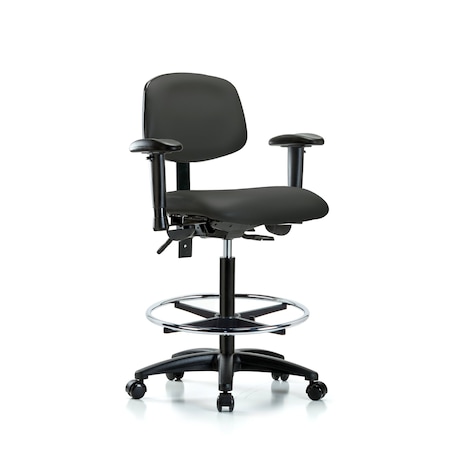 Blue Ridge Ergonomics Chair, Vin, Hi Bench, Tilt AA CF Cast, Gry, 6-Way Adjustable, 26" to 35" Height, Charcoal BR-VHBCH-RG-T1-A1-CF-RC-8605