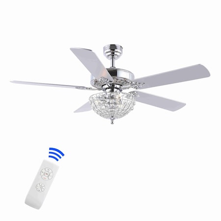 Jonathan Y Mandy 52" 3-Light Glam Classic Crystal Dome Shade LED Ceiling Fan With Remote, Chrome JYL9610B