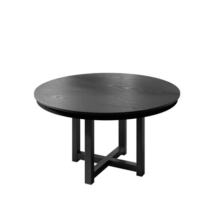 Homeroots 45" Black Solid Wood Mirrored Double Pedestal Base Round Top Dining Table 712148