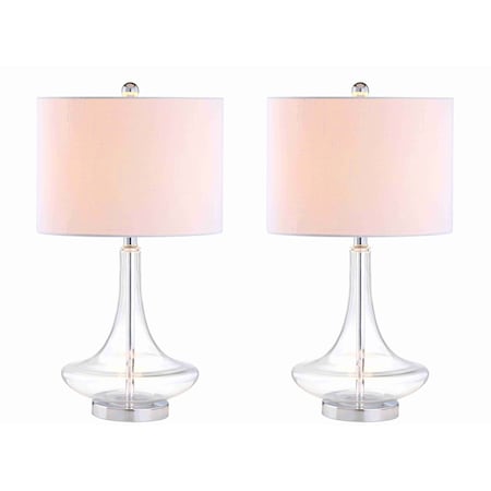 Jonathan Y Cecile 25.5" Glass Teardrop LED Table Lamp, Clear/Chrome, 2PK JYL1081C-SET2