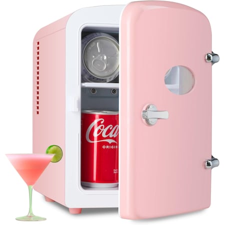 Simple Deluxe YSSOA Mini Fridge, Portable 6 Can Small Skincare, Drinks, Food with Observation, Freon-Free Cooler HKFRIGMINI4OBWPNK
