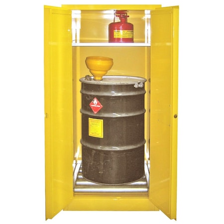 Securall Flammable Drum Storage Cabinet, 60 Gallon, 1 Shelves, 31 in W x 65 in H x 31 in D, Yellow V160