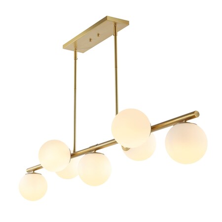 Jonathan Y Luca Parisian 53" 7-Light Modern Glam Iron Globe Linear LED Pendant, Brass Gold/White JYL7573A