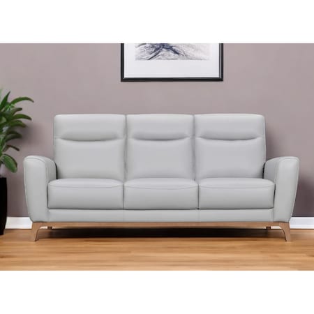 Homeroots 83" Gray Leather Sofa With Brown Legs 546406