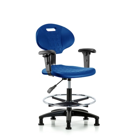 Blue Ridge Ergonomics Erie Poly Chair, Med Bench, Foot Ring, Arms, Glides, Blue BR-TPMBCH-RG-A1-CF-RG-BLU