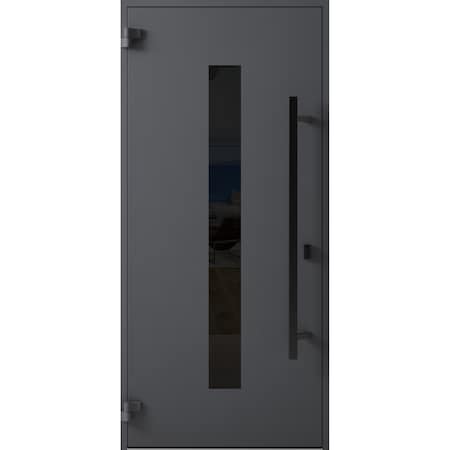 Vdomdoors Front Exterior Prehung Steel Door Ronex0130 Grey Entry Metal Modern Painted W36xH80 Right hand RONEX0130EXD-GRE-W36 x H80-RH-I