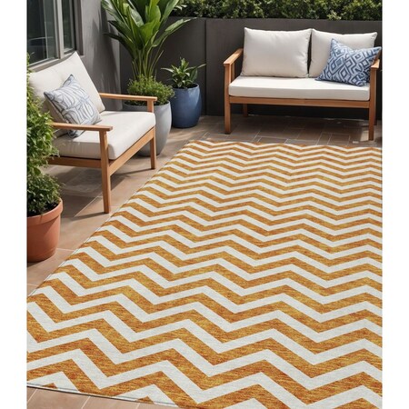 Homeroots 5' X 8' Orange And Beige Chevron Washable Indoor Outdoor Area Rug 595332