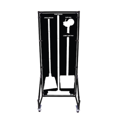 5S Supplies Housekeeping Shadow Board Broom Station V7, Black / White, Kit + Stand, No Text HSB-V7-BLACK/WHITE-KIT-STAND-NO TEXT
