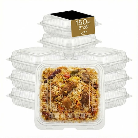 Eco Harmony Products Food Storage Container, Hinged, Vented Lid, Plastic, Translucent, 8" x 8", 150PK 804625