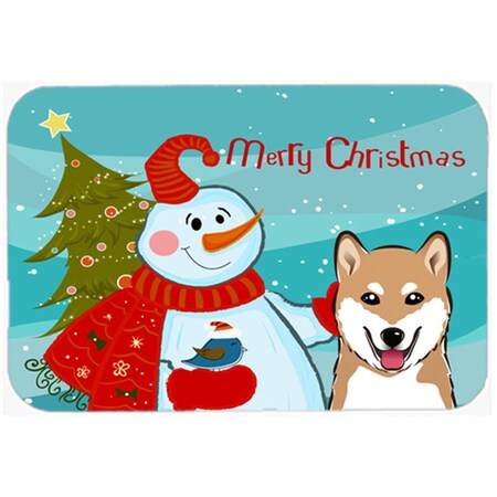 Carolines Treasures Snowman With Shiba Inu Glass Cutting Board- Large BB1845LCB