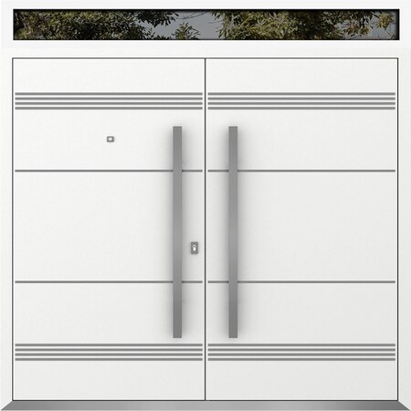 Vdomdoors Metal Double Doors Deux 1705 White Enamel Top Transom Entry Modern Painted (W72xH96+12) Left hand O DEUX1705DEXD-BEM-W72xH96+12-LH-O