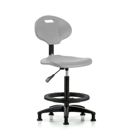 Blue Ridge Ergonomics Polyurethane Chair-High Bench Height with Black Foot Ring & Stationary Glides in Gray Polyurethane TPHBCH-RG-A0-BF-RG-GRY