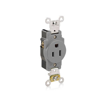 Leviton Industrial Series Heavy Duty Grade Single Receptacle, 15 Amp, 125 Volt 5261-GY