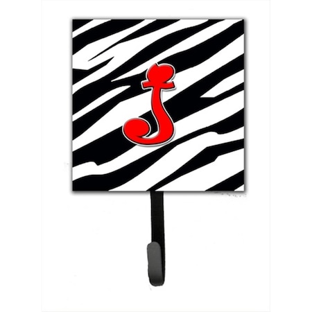 Carolines Treasures Letter J Initial Monogram - Zebra Red Leash Holder Or Key Hook CJ1024-JSH4