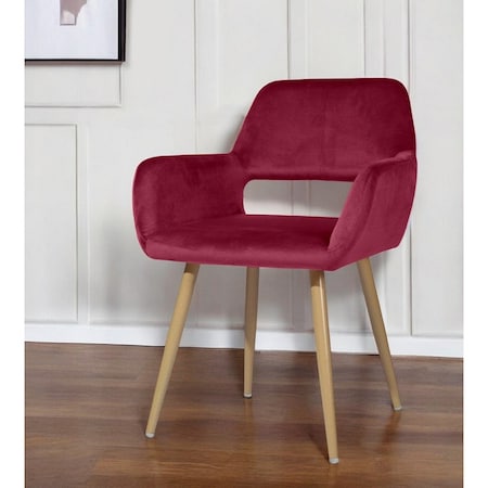 Homeroots 22" Fuchsia and Brown Velvet Arm Chair 549023