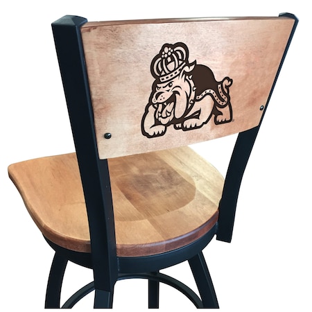 Holland Bar Stool Co 36" Blk Wrinkle James Madison Swivel Bar Stool, Laser Engraved Back L03836BWMedMplAJmsMadMedMpl