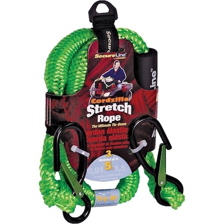 Wellington SecureLine Stretch Rope, 8 mm Dia, 3 ft L, Polypropylene, Green CZB3