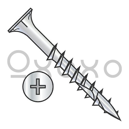 Oxoxo 8-9X1 1/4 Phillips Flat w/Nibs Coarse Thread Wood Screw 2 Type 17 2/3 Thread Zinc Bake, 5000PK 569231