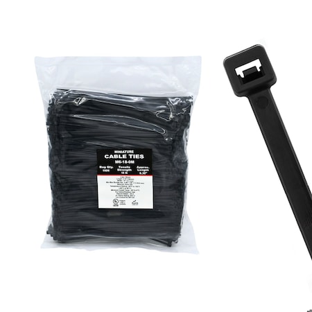 Cable Ties Unlimited Cable Tie, 6 in L, 18 lb Strength, 1.4 in Max Bundle Dia, Nylon 6/6, UV Resistant, Black, 1000PK M6-18-0M