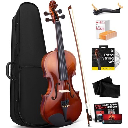 Pyle 3/4 Size Beginner Violin Starter Kit, Violin Starter Package with Travel Case & Bow, Extra Strings PGVILN16
