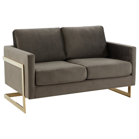 Leisuremod Lincoln Upholstered Velvet Loveseat with Gold Frame, Dark Grey LA55DGR