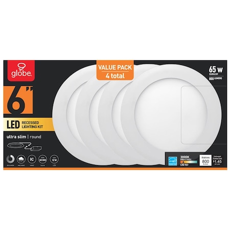 Globe Electric White 6 in. 12W Aluminum LED Recessed Lighting Kit, 4PK 3001861