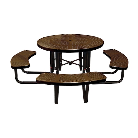 Leisure Craft 46" Round Picnic Table, Perforated Metal, Portable, Brown T46ROP-PERF-BROWN