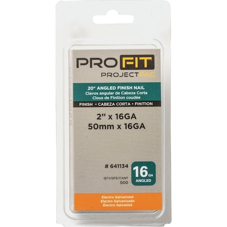 Pro-Fit 2'' 16 Gauge Electro Galvanized 20 Degree Angled Finish Nails, 500 Ct. 641134