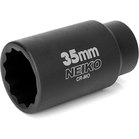 Neiko 1/2'' Drive 12-Point CrMo Steel Deep Impact Socket, 35 mm Size 02526A