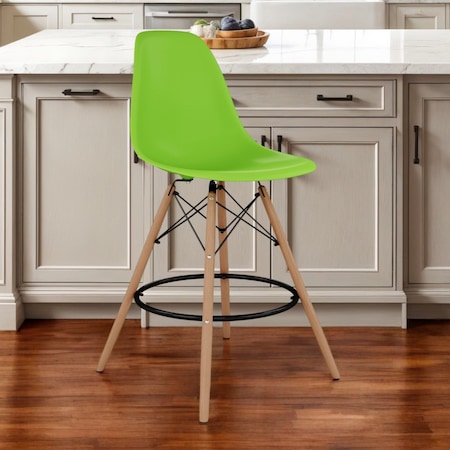 Homeroots 28" Green And Brown Heavy Duty Plastic And Solid Wood Counter Height Bar Chair 520673