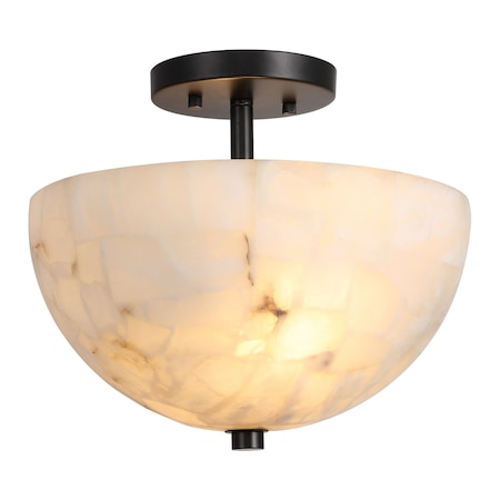 Jonathan Y Celine 11.88" 2-Light Modern Contemporary Alabaster/Iron Inverted Dome LED Semi Flush Mount, White Ma JYL1205B