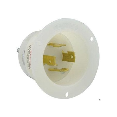 Leviton Flanged Locking Inlet, 30 A, 480V AC, Three Phase, 3 Pole, Flush Mount, Screw Terminals, White 2735