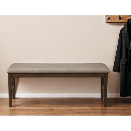 Homeroots 49" Tan and Dark Brown Faux Leather Distressed Upholstery Dining Bench 524062