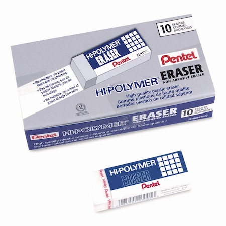 Pentel Hi-Polymer Eraser, For Pencil Marks, Rectangular Block, White, 10PK ZEH10PC10
