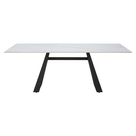 Homeroots 79" White and Black Sintered Stone and Steel Double Pedestal Base Dining Table 572189