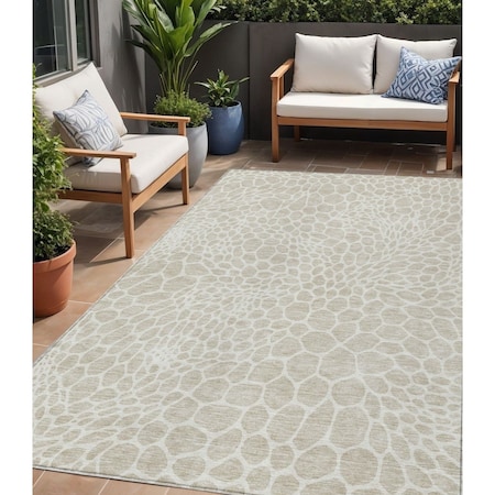 Homeroots 5' X 8' Beige And Ivory Geometric Washable Indoor Outdoor Area Rug 595050