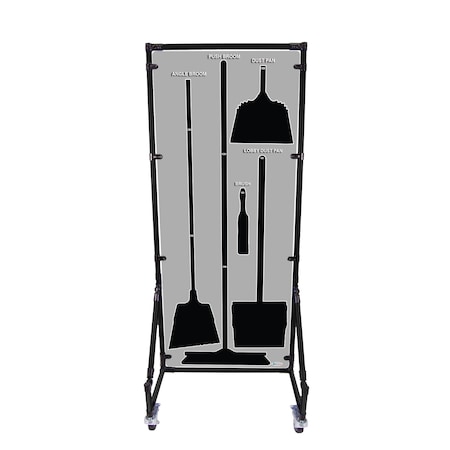5S Supplies Housekeeping Shadow Board Broom Station V1, Gray / Black Shadows, No Broom, No Text HSB-V1-GRAY/BLACK-BO-NO TEXT