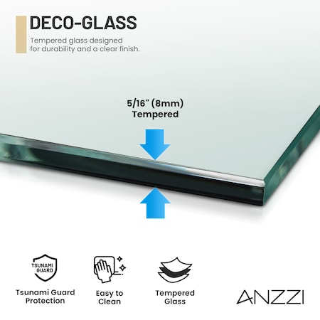 Anzzi Ember Series 74x 34in Framed Arch Fixed Shower Screen Door, Brushed Gold, 8mm Tempered Clear Glass SD-AZ18-01BG