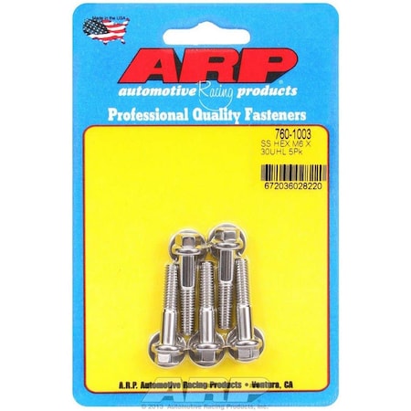 Arp 760-1003 6 x 1 x 30 mm 6-Point Stainless Steel Bolt Kit, 5 Piece ARP760-1003