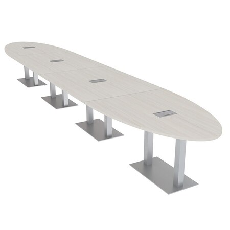 Skutchi Designs Oval Conference Table With Power Unit, 48 in W, 240 in L, Ivory HAR-OVL-48X240-DOU-K458-ESIL