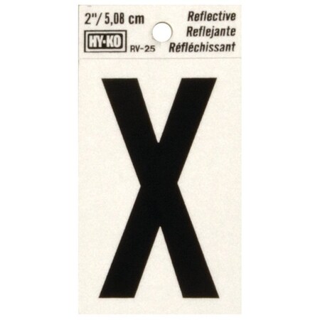 Hy-Ko Reflective Letter, Character: X, 2 in H Character, Black Character, Silver Background, Vinyl RV-25/X