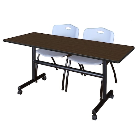 Regency Kobe Flip-Top Training Nesting Table W/ 2 M Stack Chairs, 60 in W, 24 in L, Neo Walnut MKFT6024NW47GY